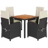 Vidaxl ensemble à manger de jardin coussins 5pcs noir résine tressée