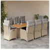 vidaXL Ensemble à manger de jardin et coussins 9 pcs mélange beige