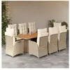 vidaXL Ensemble à manger de jardin et coussins 9 pcs beige Poly rotin