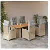 vidaXL Ensemble à manger de jardin coussins 7 pcs mélange beige rotin