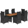 vidaXL Ensemble à manger de jardin coussins 7pcs Noir Résine tressée