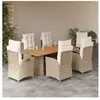 vidaXL Ensemble à manger de jardin et coussins 7 pcs beige poly rotin