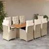 vidaXL Ensemble à manger de jardin et coussins 9 pcs beige Poly rotin