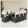 vidaXL Ensemble à manger de jardin 9pcs coussins noir résine tressée