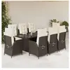 vidaXL Ensemble à manger de jardin et coussins 9 pcs marron poly rotin
