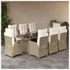 vidaXL Ensemble à manger de jardin et coussins 9 pcs beige Poly rotin