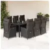 vidaXL Ensemble à manger de jardin 9pcs coussins noir résine tressée