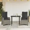 vidaXL Ensemble à manger de jardin 3 pcs coussins gris résine tressée