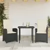 vidaXL Ensemble à manger de jardin avec coussins 3 pcs Noir