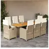 vidaXL Ensemble à manger de jardin et coussins 9 pcs beige Poly rotin