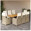 vidaXL Ensemble à manger de jardin et coussins 9 pcs beige Poly rotin