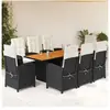 vidaXL Ensemble à manger de jardin 9pcs coussins noir résine tressée