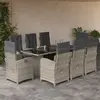 vidaXL Ensemble à manger de jardin et coussins 9 pcs gris clair rotin