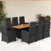 vidaXL Ensemble à manger de jardin 9pcs coussins noir résine tressée