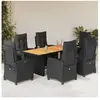 vidaXL Ensemble à manger de jardin coussins 7pcs Noir Résine tressée