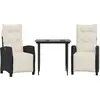 vidaXL Ensemble de jardin 3 pièces avec coussins Noir Poly Rattan