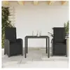 vidaXL Ensemble de bistro 3 pcs avec coussins noir résine tressée