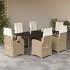 vidaXL Ensemble à manger de jardin et coussins 7 pcs beige poly rotin