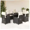 vidaXL Ensemble à manger de jardin coussins 7pcs Noir Résine tressée