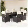 vidaXL Ensemble à manger de jardin coussins 7pcs Noir Résine tressée