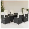 vidaXL Ensemble à manger de jardin coussins 7pcs Noir Résine tressée