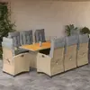 vidaXL Ensemble à manger de jardin et coussins 9 pcs mélange beige