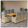 vidaXL Ensemble à manger de jardin et coussins 9 pcs mélange beige