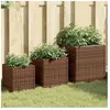 vidaXL Jardinières d'extérieur 3 pcs marron résine tressée