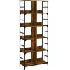 vidaXL Bibliothèque, Étagère à Livres avec 10 Compartiments, Meuble de Rangement Bureau Intérieur, Industriel, Chêne Fumé Bois d'Ingénierie