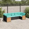 vidaXL Salon de jardin 7 pcs avec coussins noir résine tressée