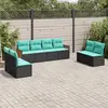 vidaXL Salon de jardin 8 pcs avec coussins noir résine tressée