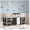 vidaXL Lit mezzanine enfants et rideaux blanc/noir 80x200cm pin massif