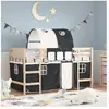 vidaXL Lit mezzanine enfants et tunnel blanc/noir 90x190 cm pin massif
