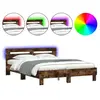 vidaXL Cadre de lit avec tête de lit et LED chêne fumé 140x190 cm