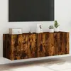 vidaXL Meubles TV muraux et lumières LED 2pcs chêne fumé 60x35x41 cm