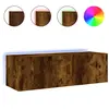 vidaXL Meuble TV mural avec lumières LED chêne fumé 100x35x31 cm