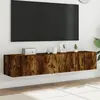 vidaXL Meubles TV muraux et lumières LED 2pcs chêne fumé 80x35x31 cm