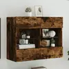 vidaXL Meuble TV mural avec lumières LED chêne fumé 78,5x30x60,5 cm