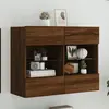 vidaXL Meuble TV mural avec lumières LED chêne marron 78,5x30x60,5 cm