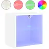 vidaXL Table de chevet murale avec lumières LED blanc