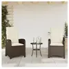vidaXL Chaises inclinables de jardin lot de 2 et coussins marron rotin
