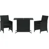 vidaXL Ensemble de bistro 3 pcs avec coussins noir résine tressée