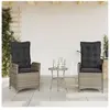 vidaXL Chaises inclinables de jardin lot de 2 et coussins gris rotin