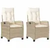 vidaXL Chaises inclinables de jardin lot de 2 et coussins beige rotin