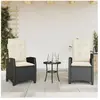 vidaXL Chaises inclinables de jardin lot de 2 et coussins noir rotin