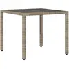 vidaXL Table de jardin dessus en verre Gris 90x90x75 cm Résine tressée
