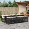vidaXL Ensemble à manger de jardin 11 pcs coussins noir résine tressée