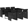 vidaXL Ensemble à manger de jardin coussins 7pcs Noir Résine tressée