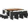 vidaXL Ensemble à manger de jardin 11 pcs coussins noir résine tressée