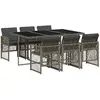 vidaXL Ensemble à manger de jardin et coussins 7 pcs gris rotin